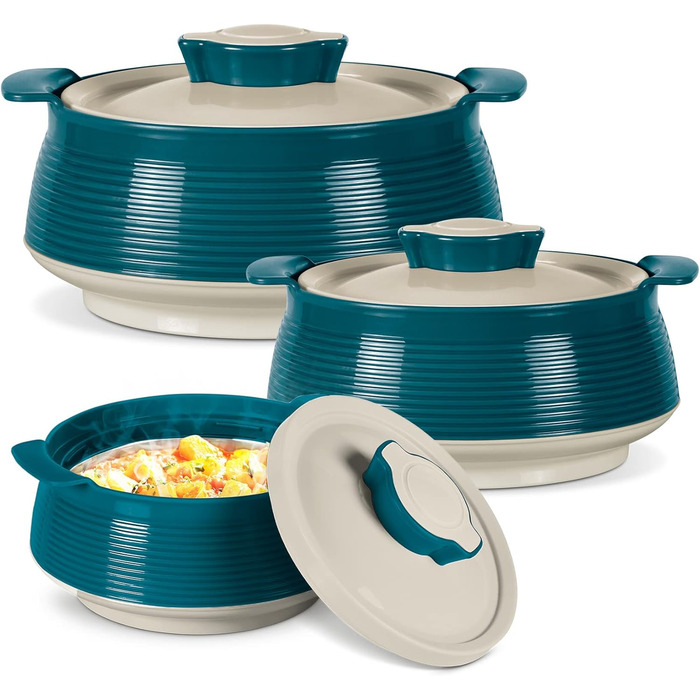 Milton Venice Jr. Insulated Stainless Steel Casserole Set of 3 (450 ml, 850 ml, 1.35 Litres), Marble Green | BPA Free | Food Grade | Easy to Carry & Store | Ideal for Chapatti / Roti