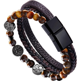 Чоловічий браслет Dochais з нержавіючої сталі та натуральної шкіри з хрестом Ісуса Христа, плетіння з натурального каменю, магнітна застібка, аксесуар для чоловіків (колір: коричневий, розмір: 19 см)