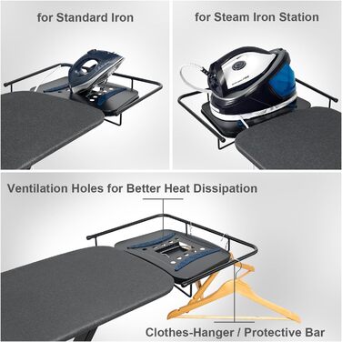 Прасувальна дошка Duwee Extra велика з парогенератором, термостійке покриття, регульована висота, міцні ніжки, 122 x 43 см (Чорна)