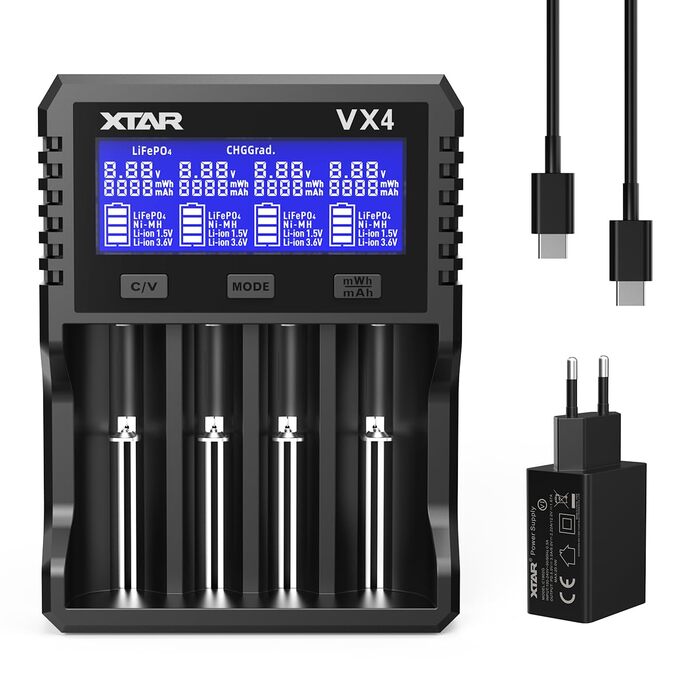 Зарядний пристрій XTAR VX4 для Li-Ion, LiFePO4, Ni-MH акумуляторів 1.2V-3.7V + Тестер ємності