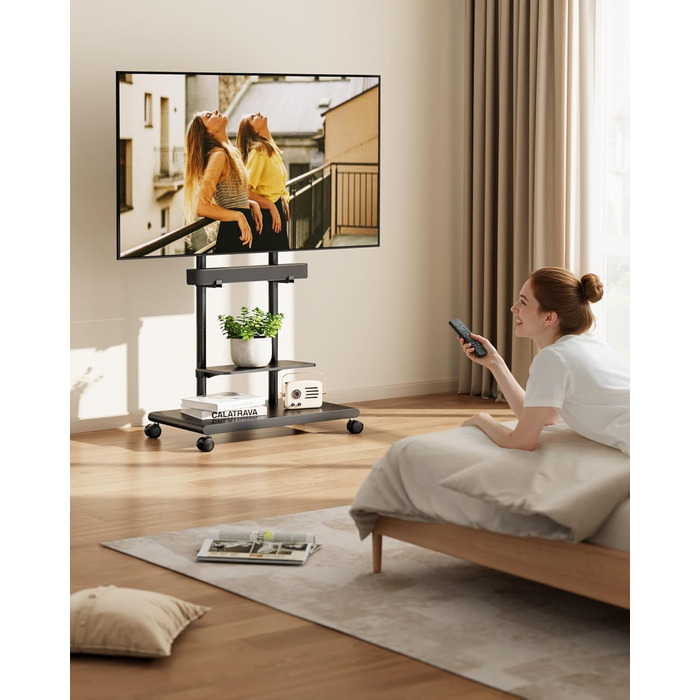 Підставка для телевізора на колесах з кріпленням для саундбару, 50-90 дюймів, до 70 кг, регульована висота та нахил, MAX VESA 600x400 мм