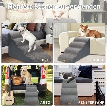 Non-slip Dog Stairs for Small Dogs 2-Step, Pet Stairs for Bed and Sofa made of High-Density Sponge, Dog Stairs Dog Ramp with Removable, Washable Cover and Non-Slip Bottom, 55x40x30cm (4 Steps Grey Dog Stairs)