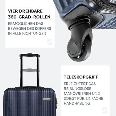 Набір валіз 3 шт: ручна, середнього та великого розміру. Чохол з ABS-пластику, 4 колеса, кодовий замок, телескопічна ручка. Набір валіз (малий + середній + великий). Колір: темно-синій, ручна валіза (M)