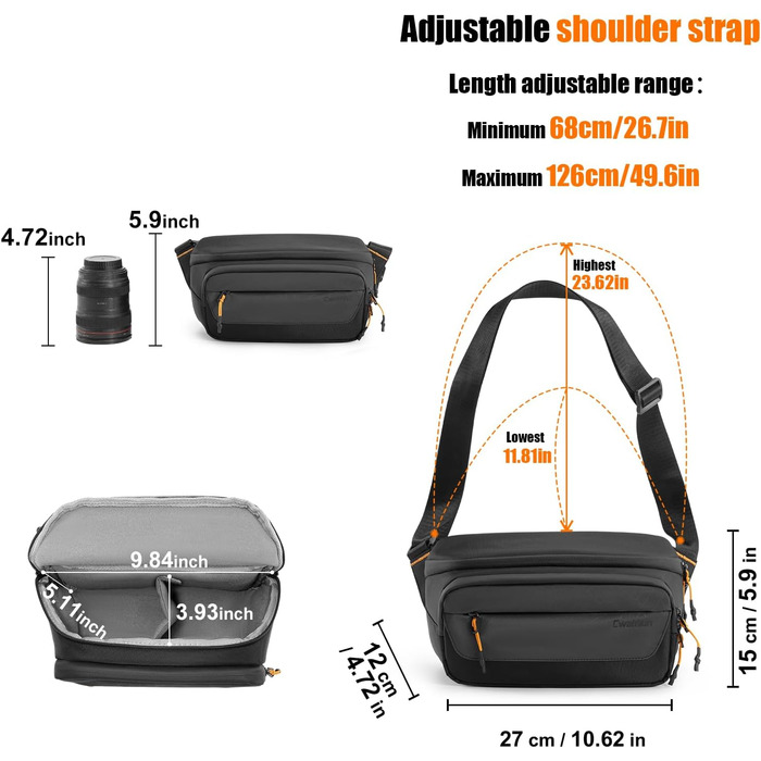 Чорна сумка для камери Cwatcun з кріпленням для штатива, водостійка, для фотографів (S)