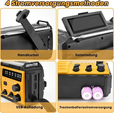 Сонячне радіо Kurbelradio 8000mAh з ручним заводом, AM/FM, динамо, радіо для надзвичайних ситуацій, ліхтарик LED, компас, IPX3, оранжевий