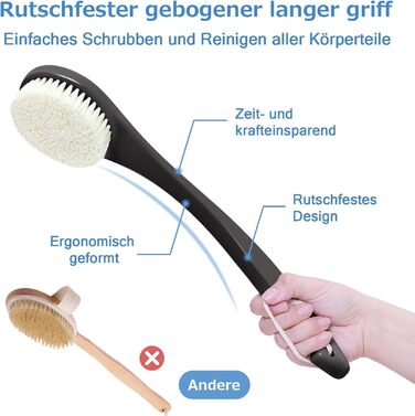 Масажна щітка для тіла з довгим руків'ям - чорна (PE) для пілінгу та масажу