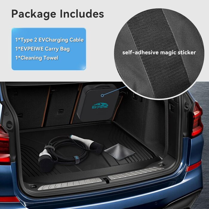 Кабель для зарядки електромобіля 22kW 32A Typ 2, 5м, IP55, для електромобілів та гібридів, з сумкою для зберігання