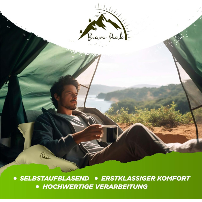 Каремат самонадувний Brave Peak Isomatte 10 см з подушкою - теплий, легкий, компактний для відпочинку на природі, трекінгу та походів