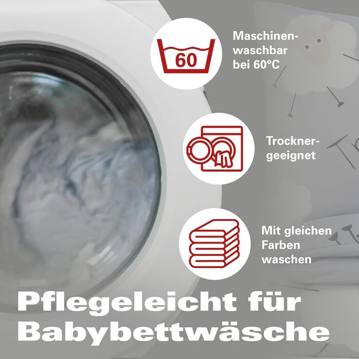 Набір постільної білизни BaSaTex для дітей | 100x135 см + 40x60 см | 100% поліестер мікрофібра | Застібка-блискавка | Милі сни - овечки та хмаринки | сірий/білий | BaSaTex