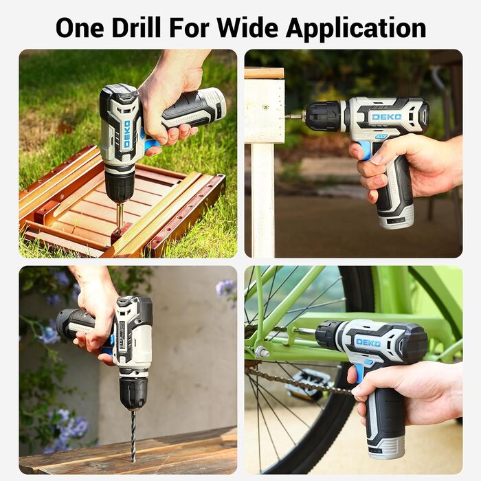 Набір акумуляторної дрилі DEKO 12V: 238 штук у кейсі. Акумуляторна дриль-шуруповерт для дому, рукоділля та ремонту. Комплект інструментів (блакитний)