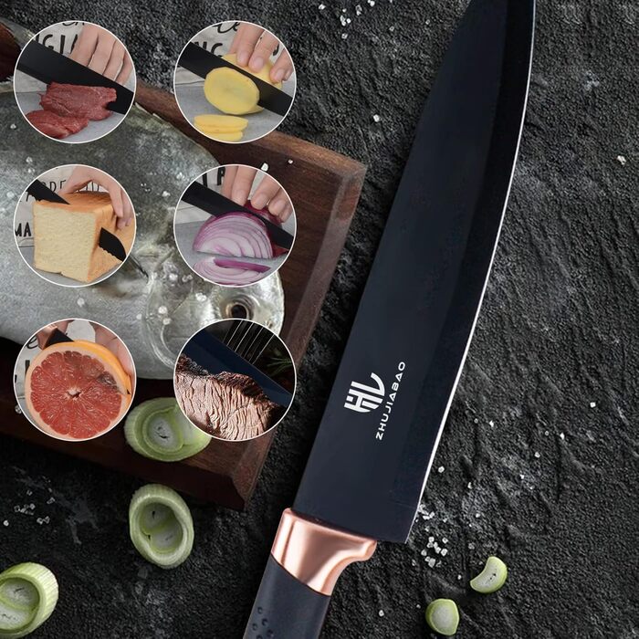 Набір кухонних ножів HL Zhujiabao 6 шт. з підставкою, професійний, нержавіюча сталь, антипригарне покриття, подарунковий