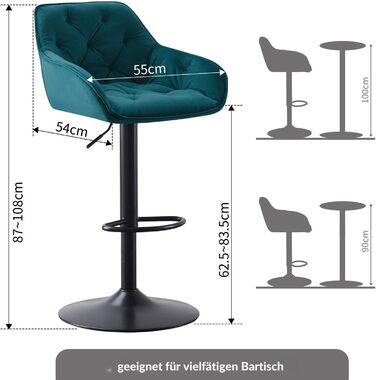 JaHECOME Adjustable Velvet Bar Stools (Set of 2) - Backrest, Kitchen Counter Height, Teal