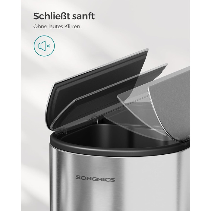 Сміттєве відро SONGMICS для кухні з сортувальником, 30/20 л, з педаллю, 2 відділення, білий + металік