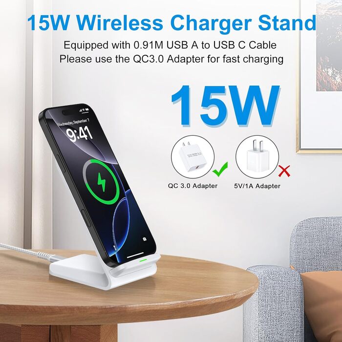 Бездротовий зарядний стан Google Pixel, 15W, для Pixel 10/9/8/7/6/5 та Samsung Galaxy S25+/S24 FE/S23/S22/S21, білий