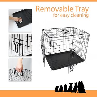 Клітка для собак DIVCHI з піддоном - міцна, складана, з двома дверцятами | Легко миється, знімний піддон, будиночок для котів | Чорна (122x76x81см) (76 x 48 x 54см)