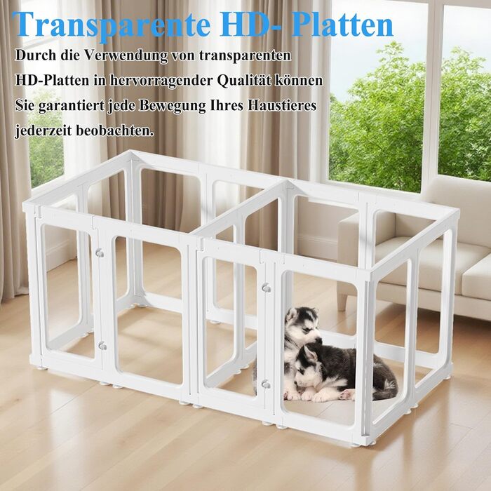 Кіяниця для цуценят SISKEYCOOC 60см з акрилового пластику, прозора, з дверцятами, для собак середніх та маленьких порід, легка у догляді, для дому (10 шт.), білий колір, 60см висота
