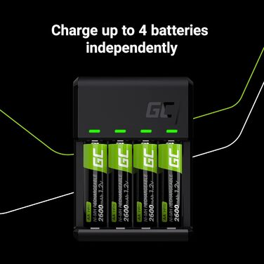 Зарядний пристрій Green Cell VitalCharger для акумуляторів AA AAA 2000mAh (NI-MH) з Micro USB та USB-C, 4-канальний, LED-індикація