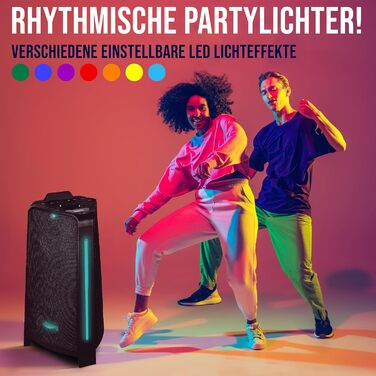 Reflexion PS09BT Bluetooth портативна акустика для вечірок, DJ, караоке, 500 Вт, радіо UKW-PLL, світлодіодний ефект, мікрофон, вбудований акумулятор, чорний (PS100BT (800W))