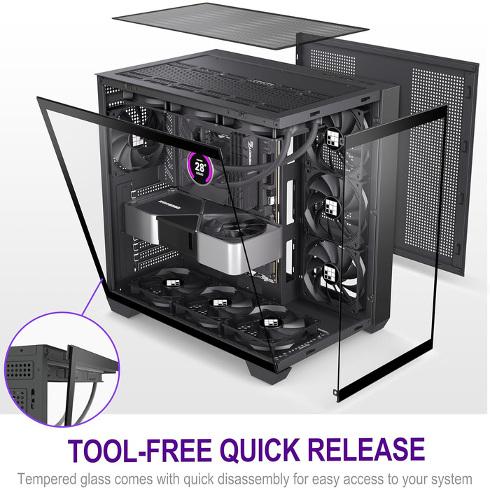 Корпус для ПК FOIFKIN F300: Mid-Tower, ATX, з 4 вентиляторами, 270° скло, Type-C (Чорний)