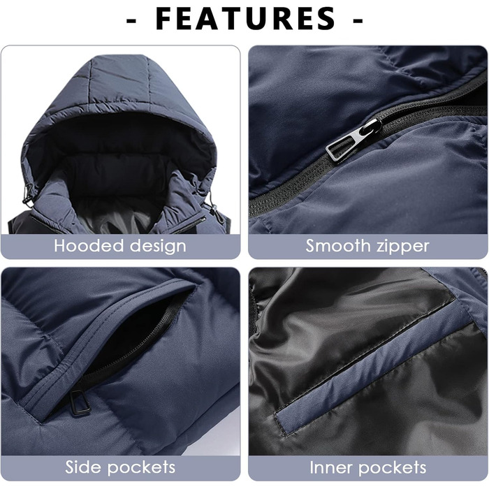 Чоловіча жилетка SeaUr з пухозаповнювачем, водонепроникна, легка, з капюшоном та кишенями, зелена (M, сіра)