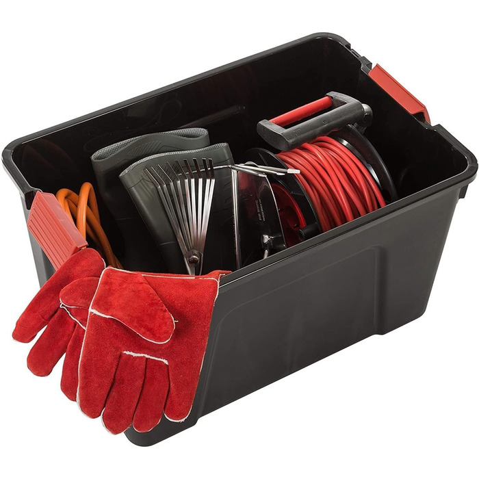 Iris Ohyama Large Plastic Storage Box, 60L Garage Storage Box, 3-Piece Set, SIA-60, Black, Stackable, Binder Clips? B59 x D39.5 x H35.5 cm
