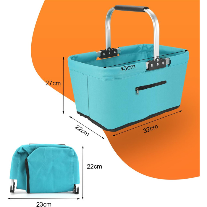 Складаний кошик для покупок 25L з м'якими ручками та кишенею на блискавці, блакитний