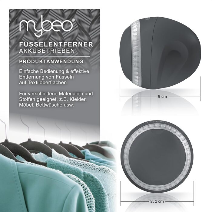Електричний видалення ворсу MyBeo - бездротовий пристрій для видалення ворсу з одягу з USB-зарядкою, 2 змінні леза, колір Cool Grey