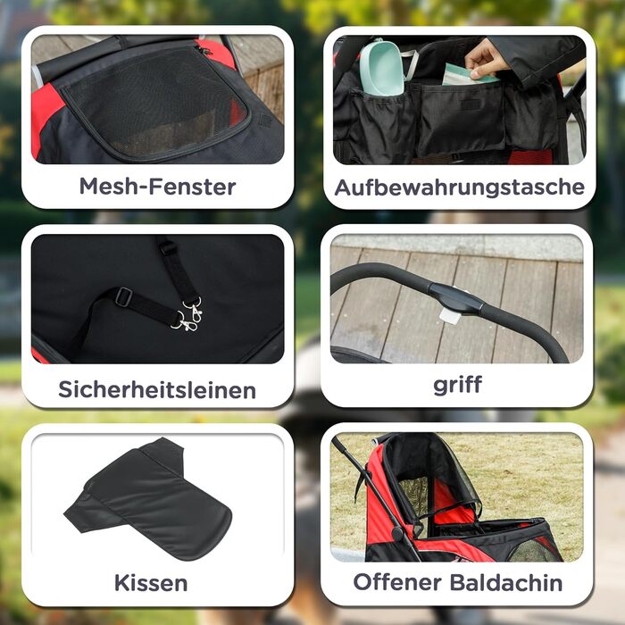 Візок для собак PawHut - Buggy для великих собак та котів до 30 кг, чорний, 124 x 67 x 100 см