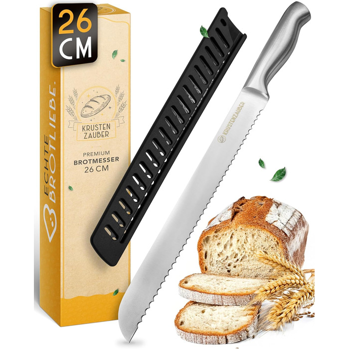 Ніж для хліба KRUSTENZAUBER з хвилястим лезом, 20 см, з нержавіючої сталі, для точного та легкого нарізання, великий ніж для хліба та булочок (26 см)