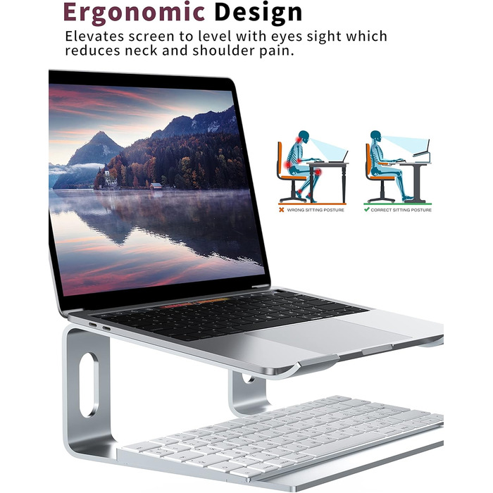 Підставка для ноутбука Alashi, алюмінієва, ергономічна, 10-15.6 дюймів (срібна)