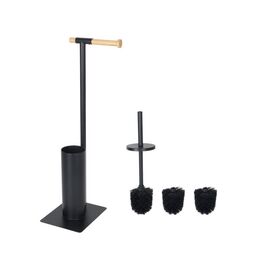 Relaxdays 2-in-1 Black Bamboo Toilet Set
