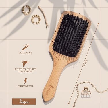 Дерев'яна щітка для волосся Lampox з щетиною кабана: масаж голови, догляд за волоссям, розчісування для довгих волосся та кучерявого волосся, для жінок, чоловіків та дітей