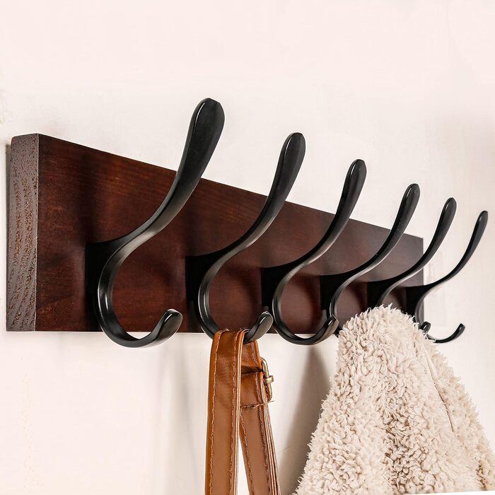 SKOLOO Coat Rack, Wooden, Carved Design, Stable Wall Hooks with 6 Hooks, 2-Pack, for Hanging Clothes, Coats, Hats, Jackets, Scarves, Backpacks, Hook Rail Wood All White 2 All White