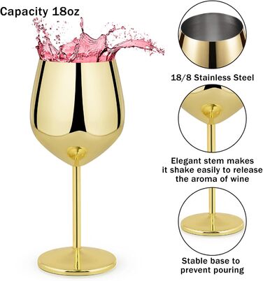 Набір келихів для вина Livole, 550 мл (18oz), нержавіюча сталь, келихи для шампанського, коктейлі, 4 шт.