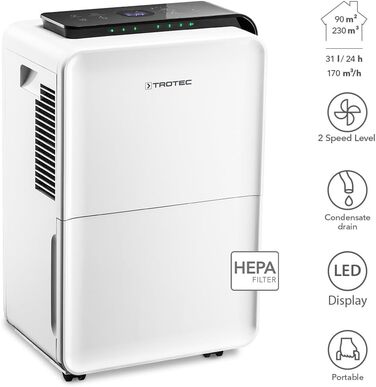 Електричний осушувач повітря Trotec TTK 70 HEPA (Plus) – 20 л/день, 45 м², HEPA фільтр, 6,5 л бак