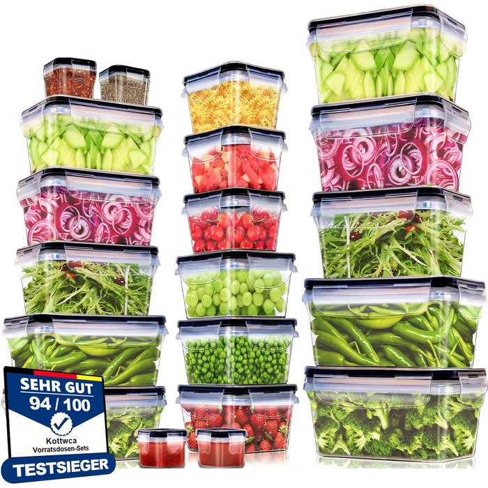 Набір контейнерів Kottwca, 30 шт. (15 контейнерів + 15 кришок) для зберігання продуктів, Meal Prep, 100% захист від протікання, BPA-Free, для мікрохвильової печі та холодильника, велика місткість