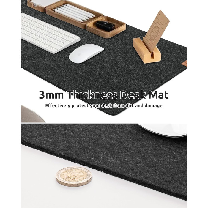 Килимок для столу YSAGi повстяний 90x40 см, антиковзкий, для миші та клавіатури, офіс/дім (Чорний)