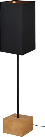 Стійка лампа Reality Leuchten Woody R50181080, чорний матовий метал, дерев'яний підстав, тканина/золотий, без лампочки E27 (25x25x25 см)