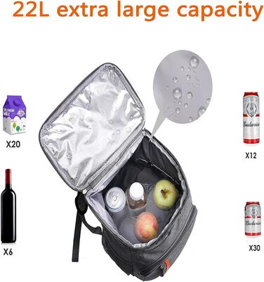 Ізольований рюкзак-холодильник 22L для пікніка, кемпінгу, пляжу, грилю, BBQ, подорожей. Серый.