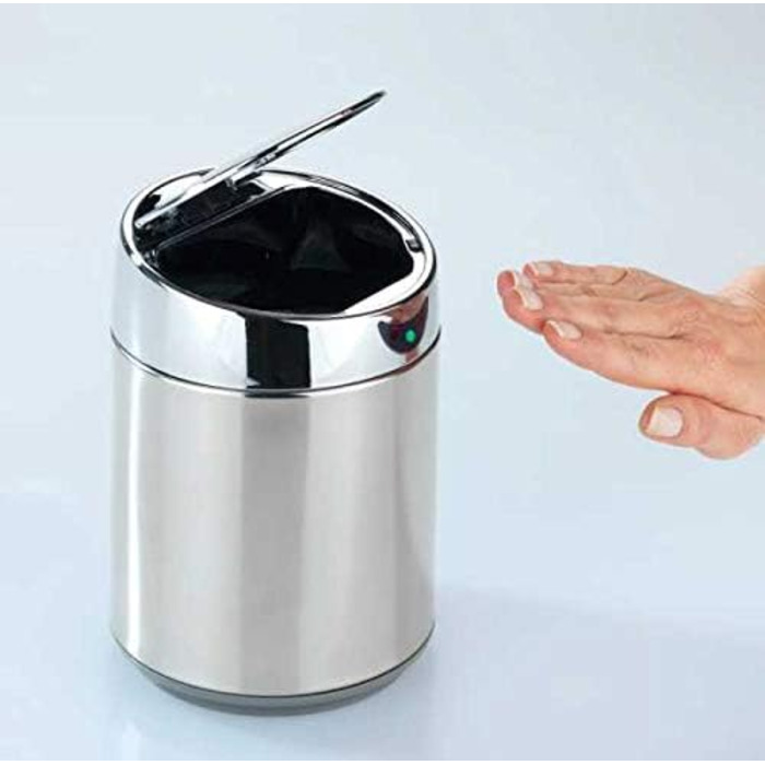 WENKO Maximex Tabletop and Cosmetic Container with Sensor 0.8 L Chrome, opens & closes touchlessly, stainless steel, with removable inner container, Ø 12 x 18 cm