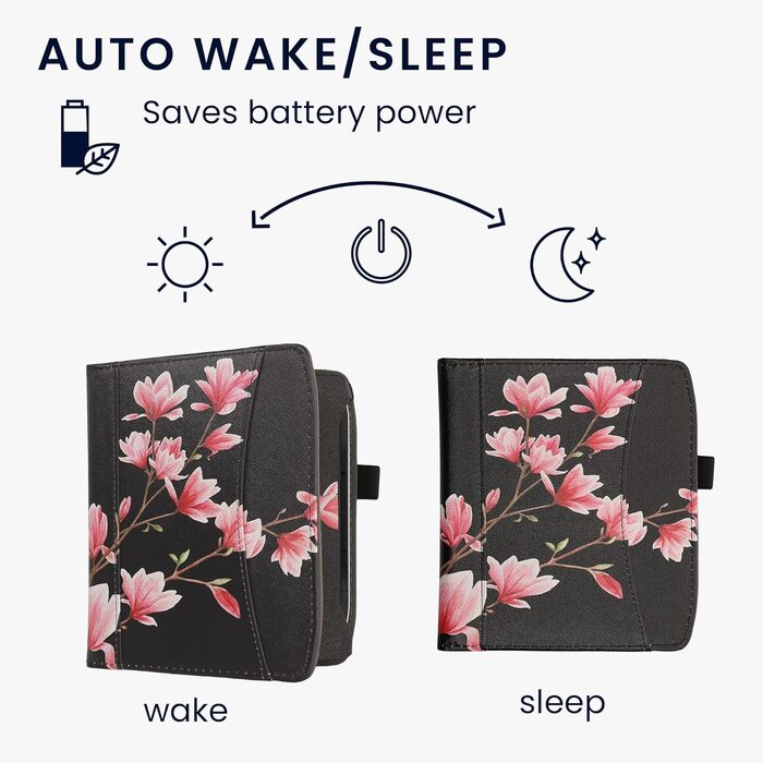 Чохол-книжка kwmobile для Pocketbook Era/Era Color з відділенням для карт та петлею для кріплення - дизайн 'Читаюча жінка' чорно-бежевий (Magnolien 33-02-01)