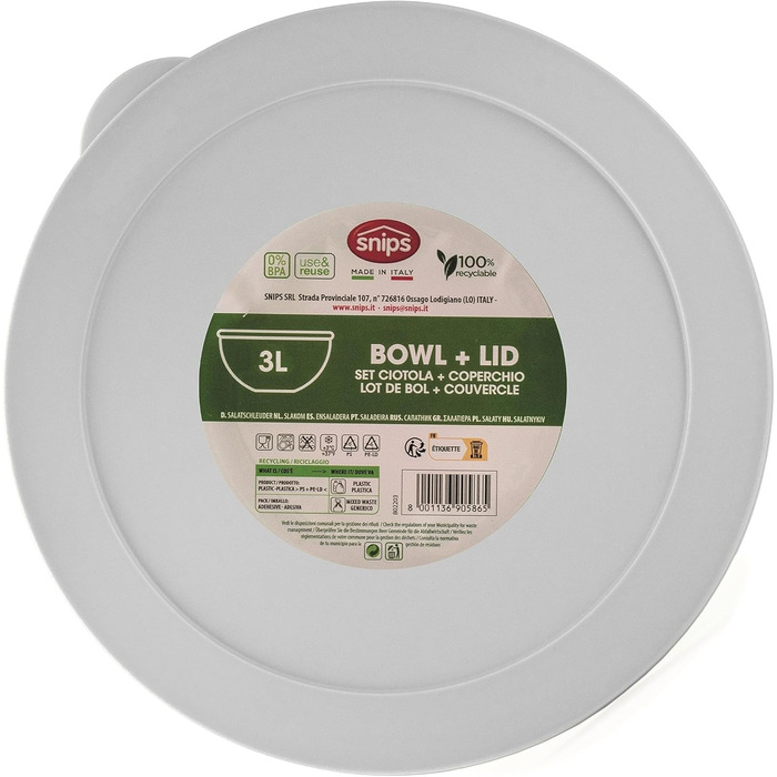Набір салатниць з кришкою 2 шт. SNIPS | 3 та 5 літрів | Італія, без BPA