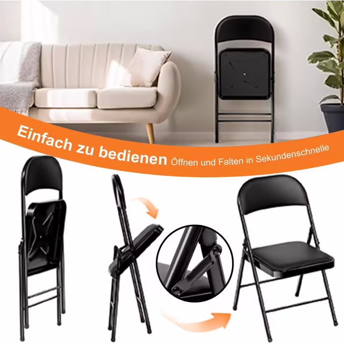 BULAGE Folding Chair 6-Piece Set, Foldable Garden Chair, Waterproof Camping Chair up to 158 KG, Metal Folding Chair, Folding Chairs for Guests, Kitchen, Camping, Black 6-Piece Set Black