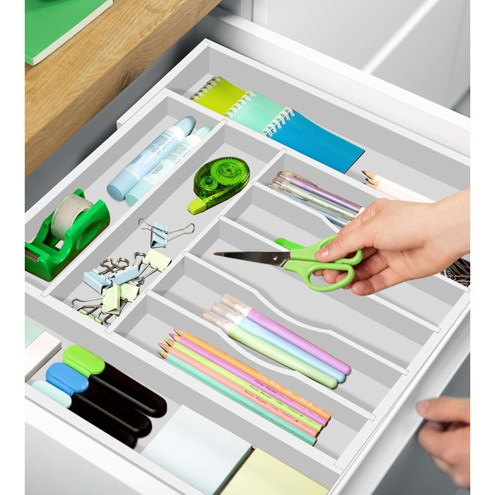 Органайзер для столових приладів ROYAL CRAFT WOOD з бамбука, 9 відділень (20x17.5 см), білий - тримач для ложок, виделок, ножів та кухонного приладдя