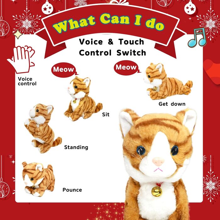 Interactive Electronic Stuffed Animal – Upgraded with LED Light Eyes, Animated Sound Control, Electronic Pet, Robot, Cat, Kitten, Toy, Gifts for Boys and Girls