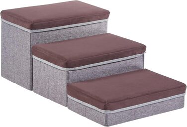 Сходинка для собак en.casa Vojens: 3-ступенева пандус для маленьких собак, котів, для ліжка та дивану, складна, 30 см висота, 75 x 40 x 30 см, коричневий/сірий