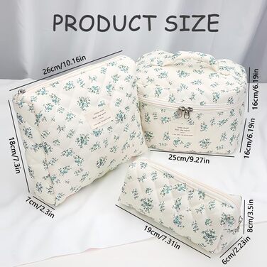 Набір косметичок 3 шт. для подорожей, косметичка для жінок з квітковим принтом, блакитний колір