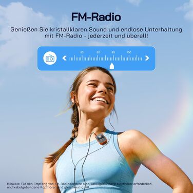 MP3-плеєр WOLFANG 64GB Bluetooth 5.2, помаранчевий: Спорт-кліпса, Hi-Fi радіо, диктофон, навушники в комплекті