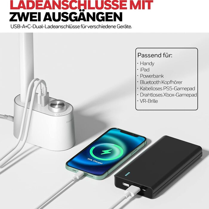 LED-лампа Honeywell H01 Pro Sunturalux™ з USB-портом для зарядки, 3 режими, регулювання яскравості, для дому, офісу та читання