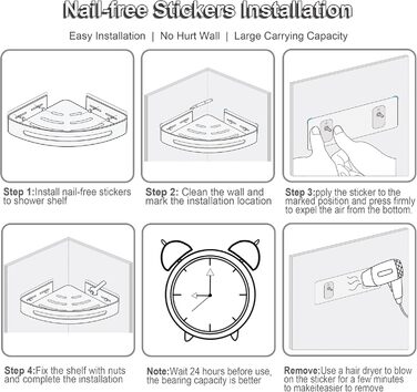 Поличка для душу без свердління, кутова поличка для ванної кімнати з алюмінію, трикутна корзина для душу з гачками, органайзер для шампуню, стійка до іржі (2 шт., піскоструминне золоте покриття) (Блискучий срібло)